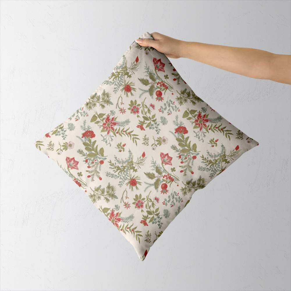 Throw Pillow – Christmas Winter Floral Holiday Print