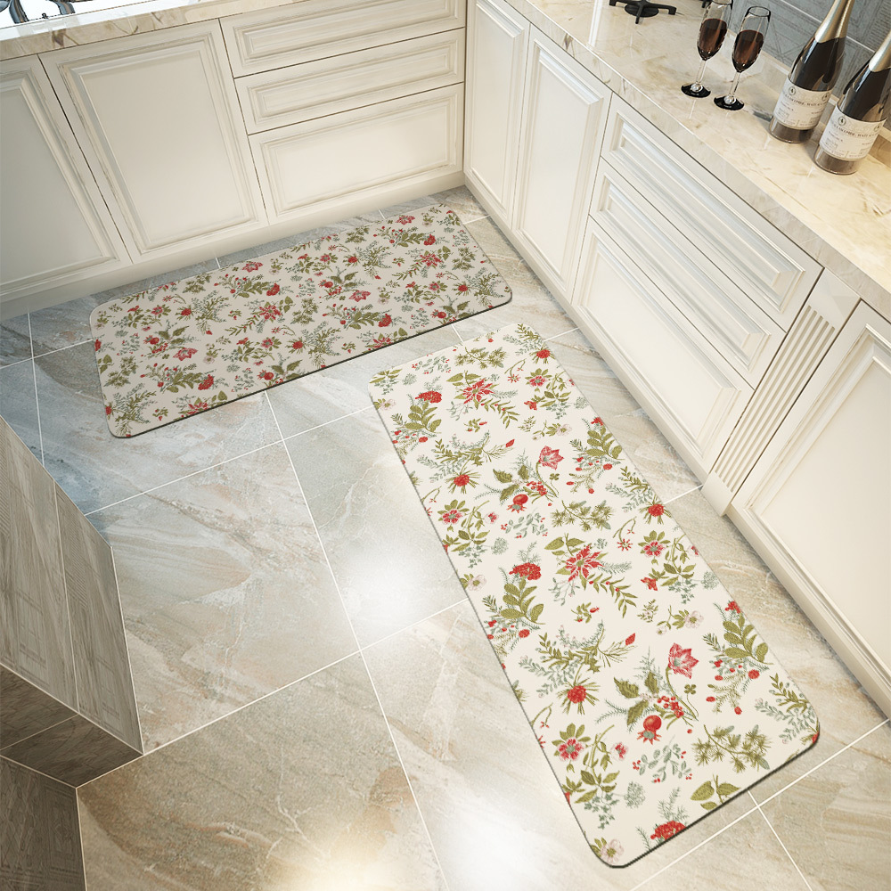 Kitchen Floor Mats – Christmas Winter Floral Holiday Print