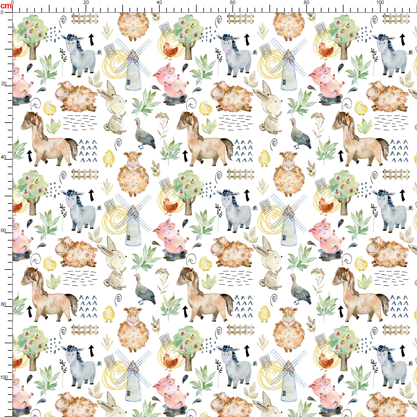 Cute Watercolor Farm Animal Pattern – Custom Print Fabrics