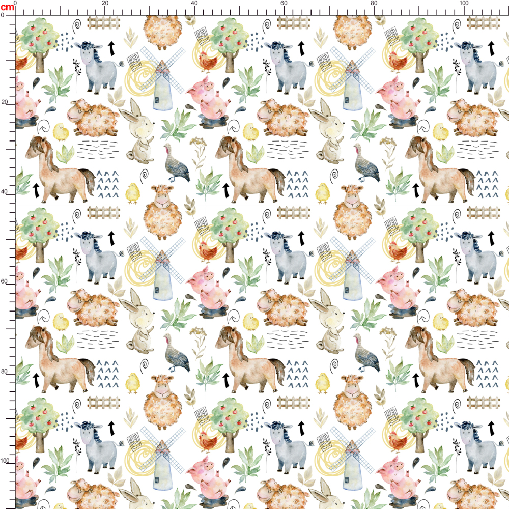 Cute Watercolor Farm Animal Pattern – Custom Print Fabrics