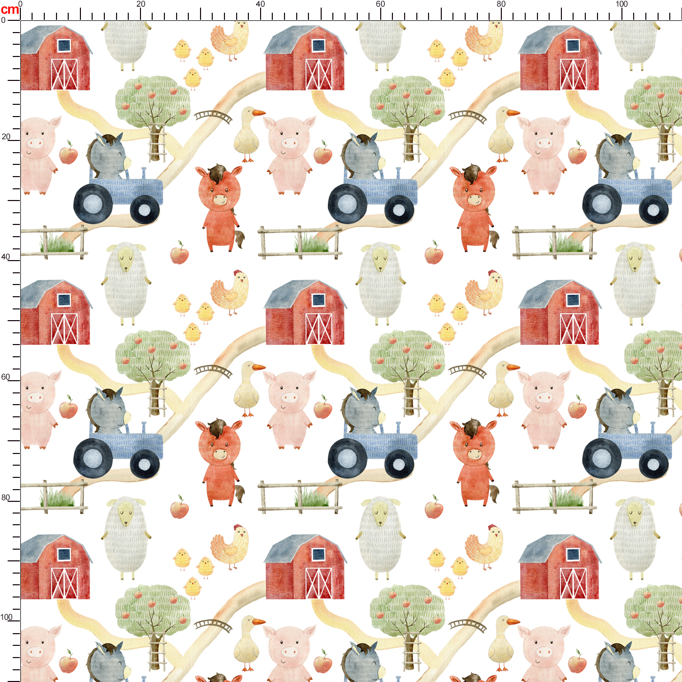 Hand-Painted Watercolor Farm Animal Pattern – Custom Fabrics