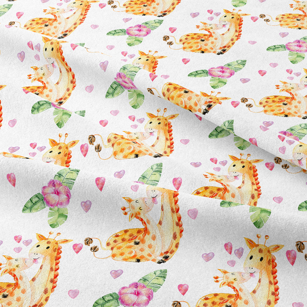 Watercolor Giraffe Mother & Baby Fabric – Custom Print Textiles