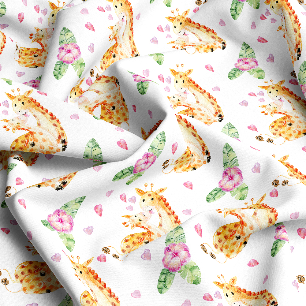 Watercolor Giraffe Mother & Baby Fabric – Custom Print Textiles