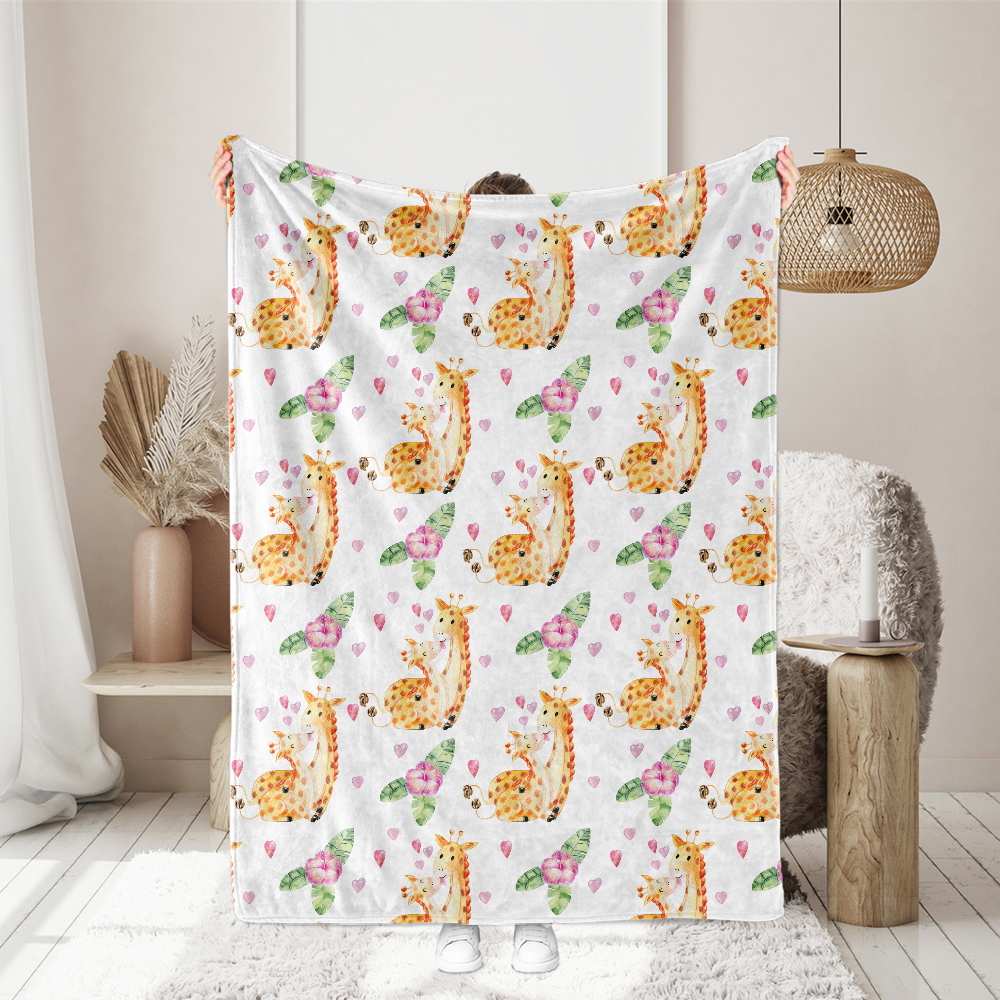 Watercolor Giraffe Mother & Baby Fabric – Custom Print Textiles