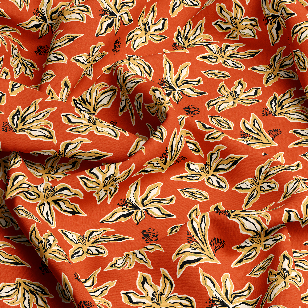 Hand-Drawn Abstract Tropical Lily Pattern – Custom Fabrics