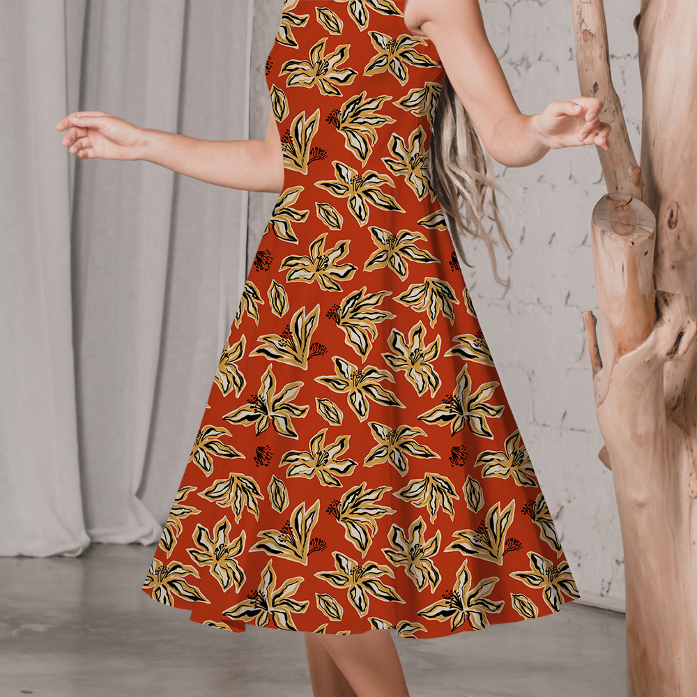 Hand-Drawn Abstract Tropical Lily Pattern – Custom Fabrics