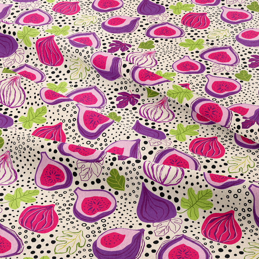 Hand-Drawn Fig Fruit & Abstract Spotted Pattern – Custom Fabrics
