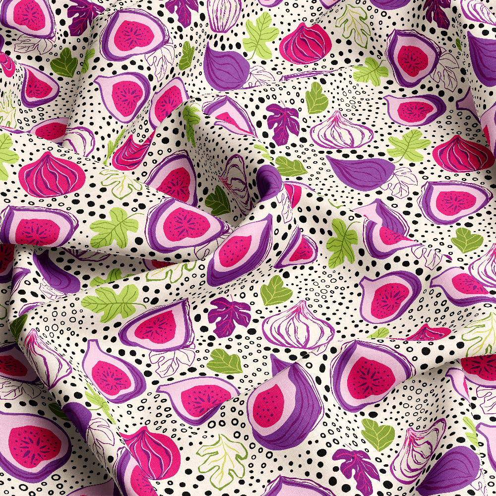 Hand-Drawn Fig Fruit & Abstract Spotted Pattern – Custom Fabrics