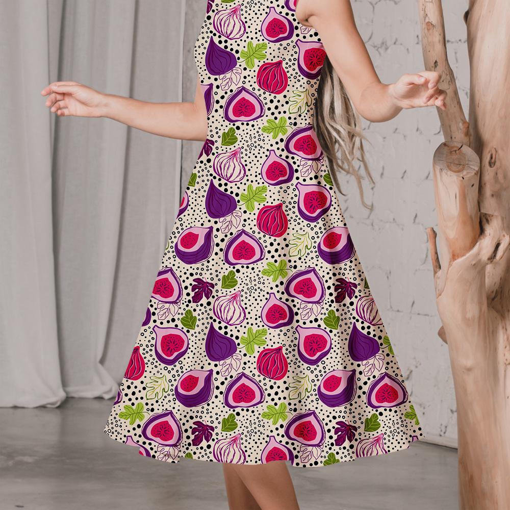 Hand-Drawn Fig Fruit & Abstract Spotted Pattern – Custom Fabrics