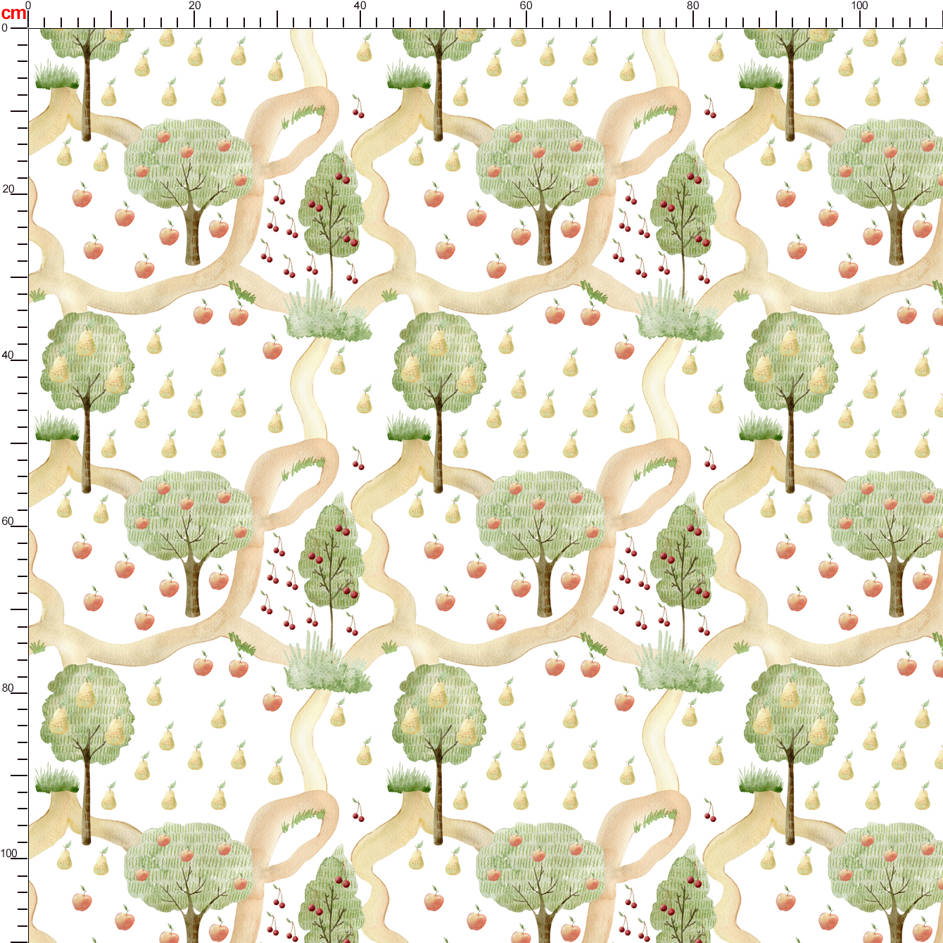 Watercolor Fruit Tree Pattern – Custom Botanical Print Fabrics