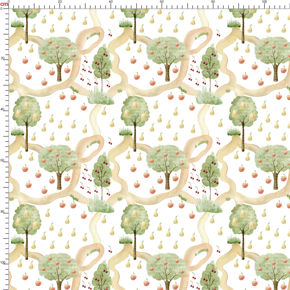 Watercolor Fruit Tree Pattern – Custom Botanical Print Fabrics