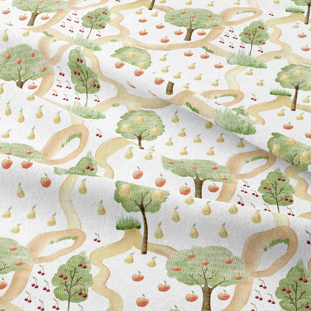 Watercolor Fruit Tree Pattern – Custom Botanical Print Fabrics