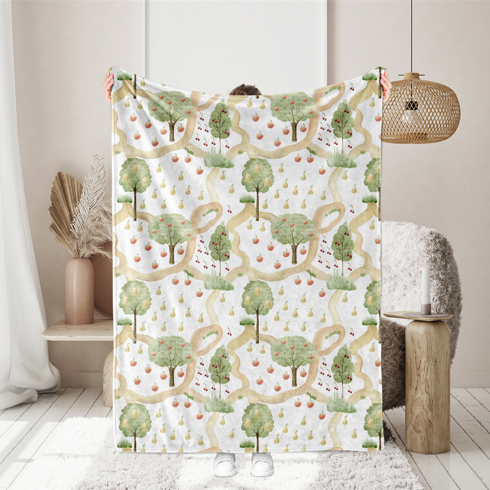 Watercolor Fruit Tree Pattern – Custom Botanical Print Fabrics