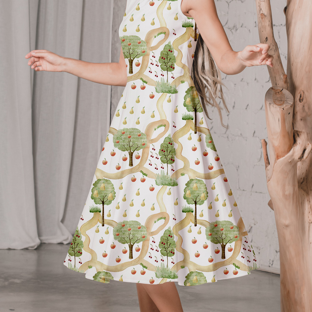 Watercolor Fruit Tree Pattern – Custom Botanical Print Fabrics