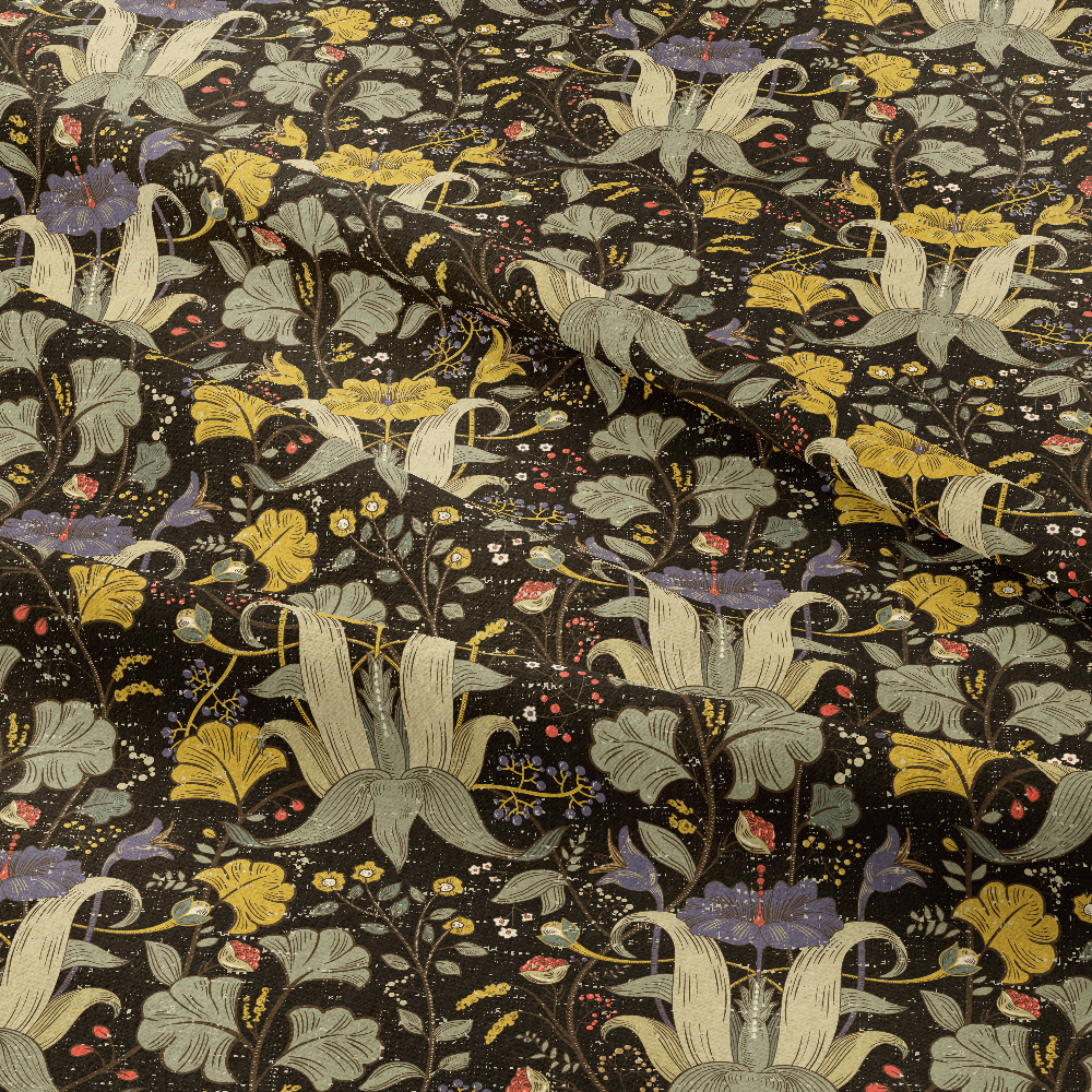 Victorian Floral Bouquet on Black – Custom Vintage Fabrics