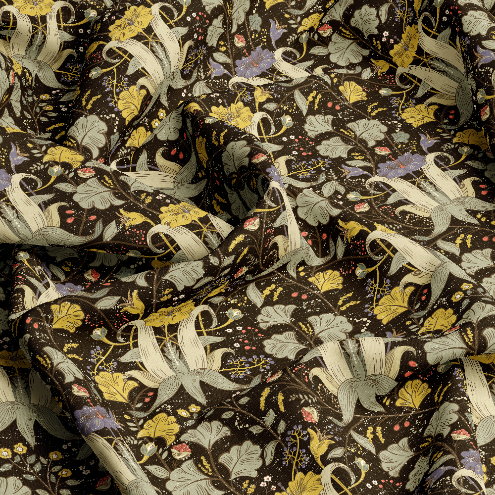 Victorian Floral Bouquet on Black – Custom Vintage Fabrics
