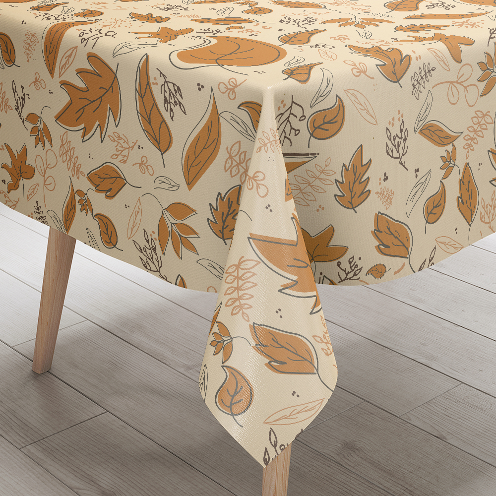 Tablecloth – Seasonal Grace Falling Leaves Design in Warm Brown Tones