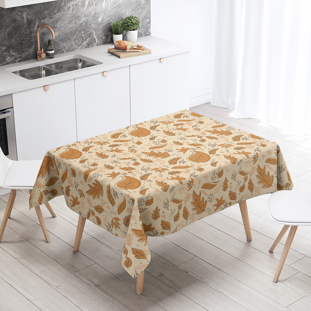 Tablecloth – Seasonal Grace Falling Leaves Design in Warm Brown Tones