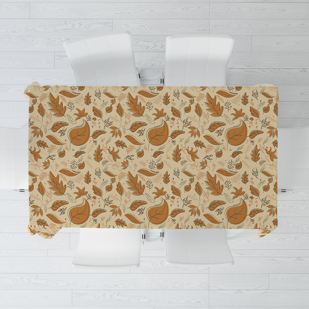 Tablecloth – Seasonal Grace Falling Leaves Design in Warm Brown Tones