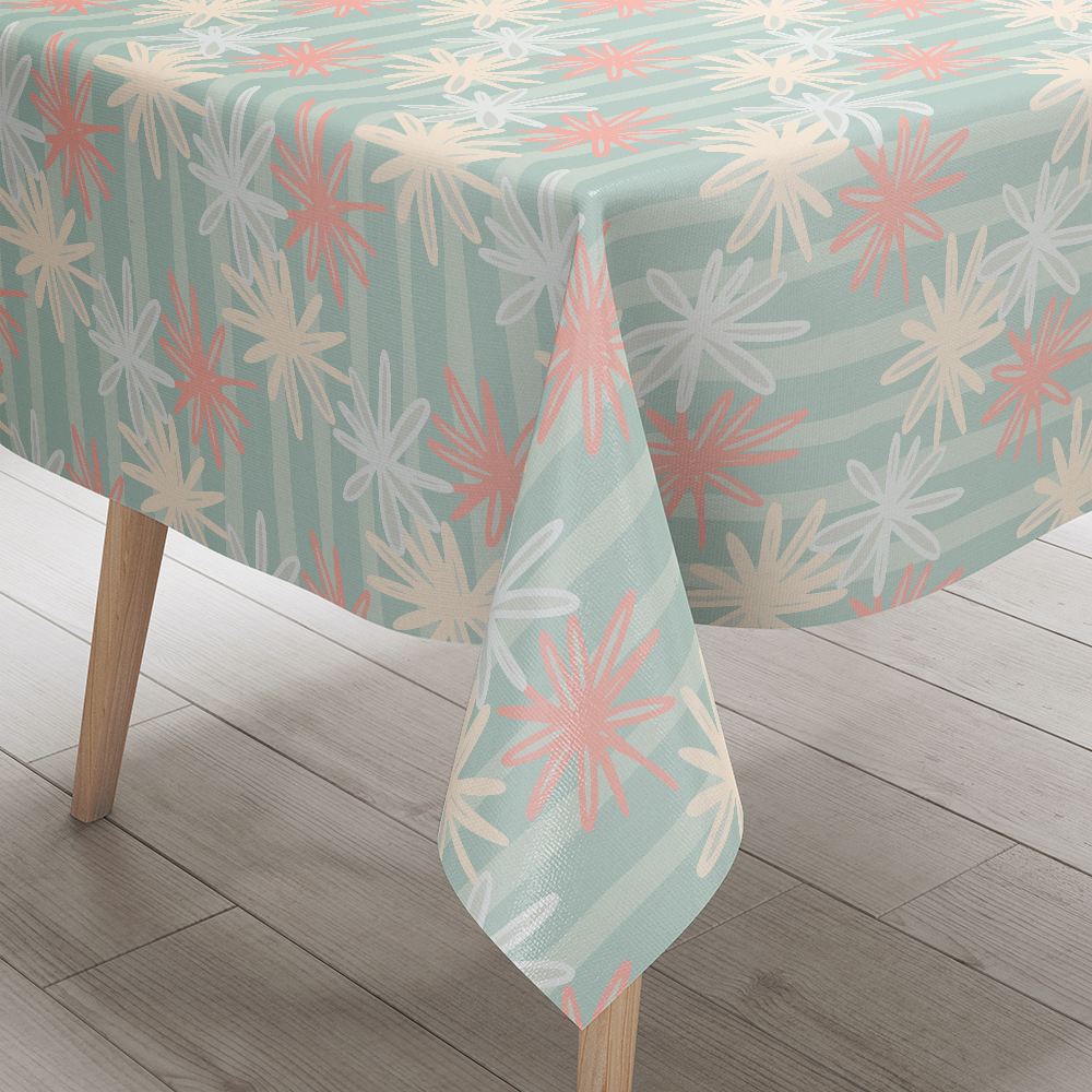 Tablecloth – Fine Line Botanical Illustration on Linear Textured Pattern