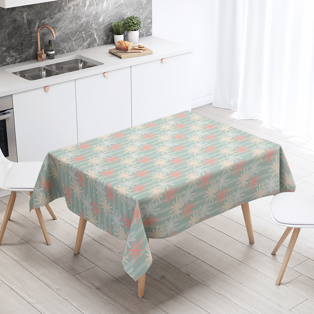 Tablecloth – Fine Line Botanical Illustration on Linear Textured Pattern
