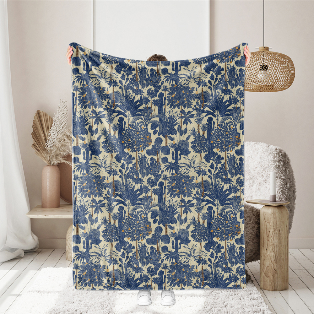 Retro Tropical Palm Fabric | Oasis Vector Tree Pattern