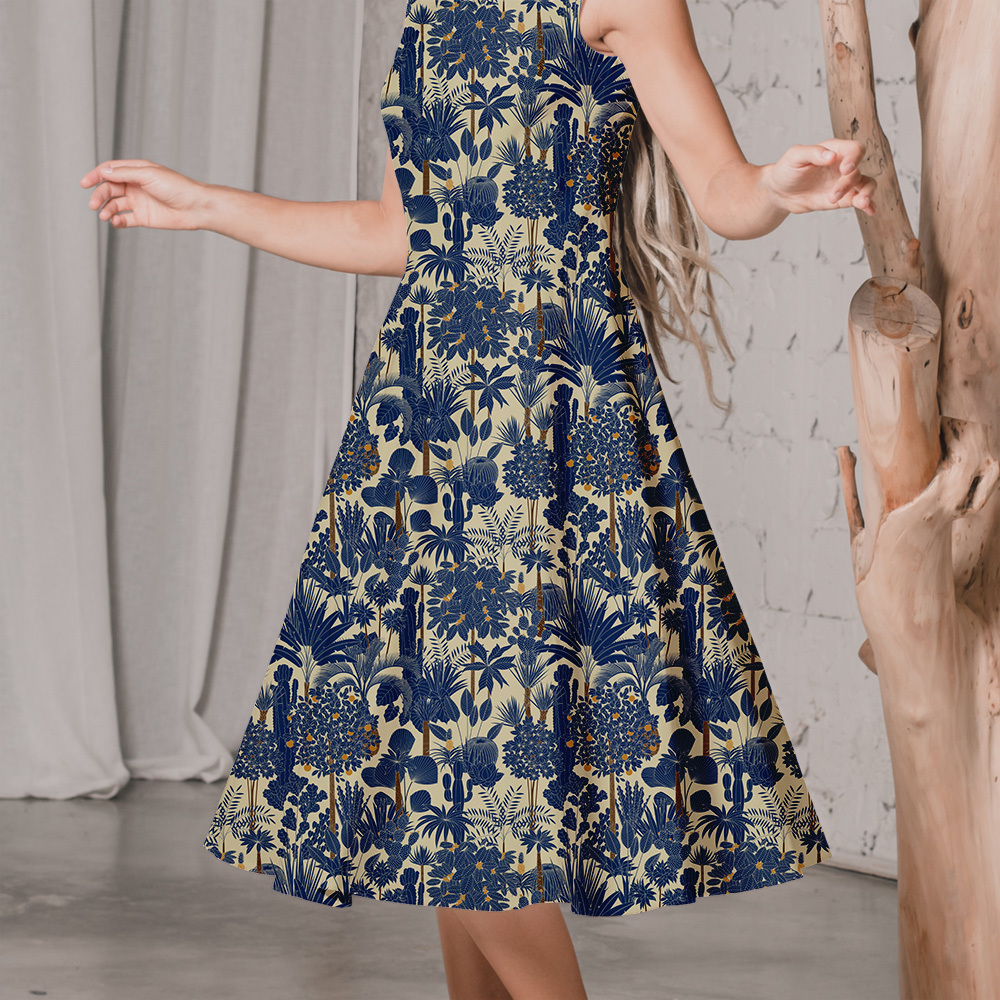 Retro Tropical Palm Fabric | Oasis Vector Tree Pattern