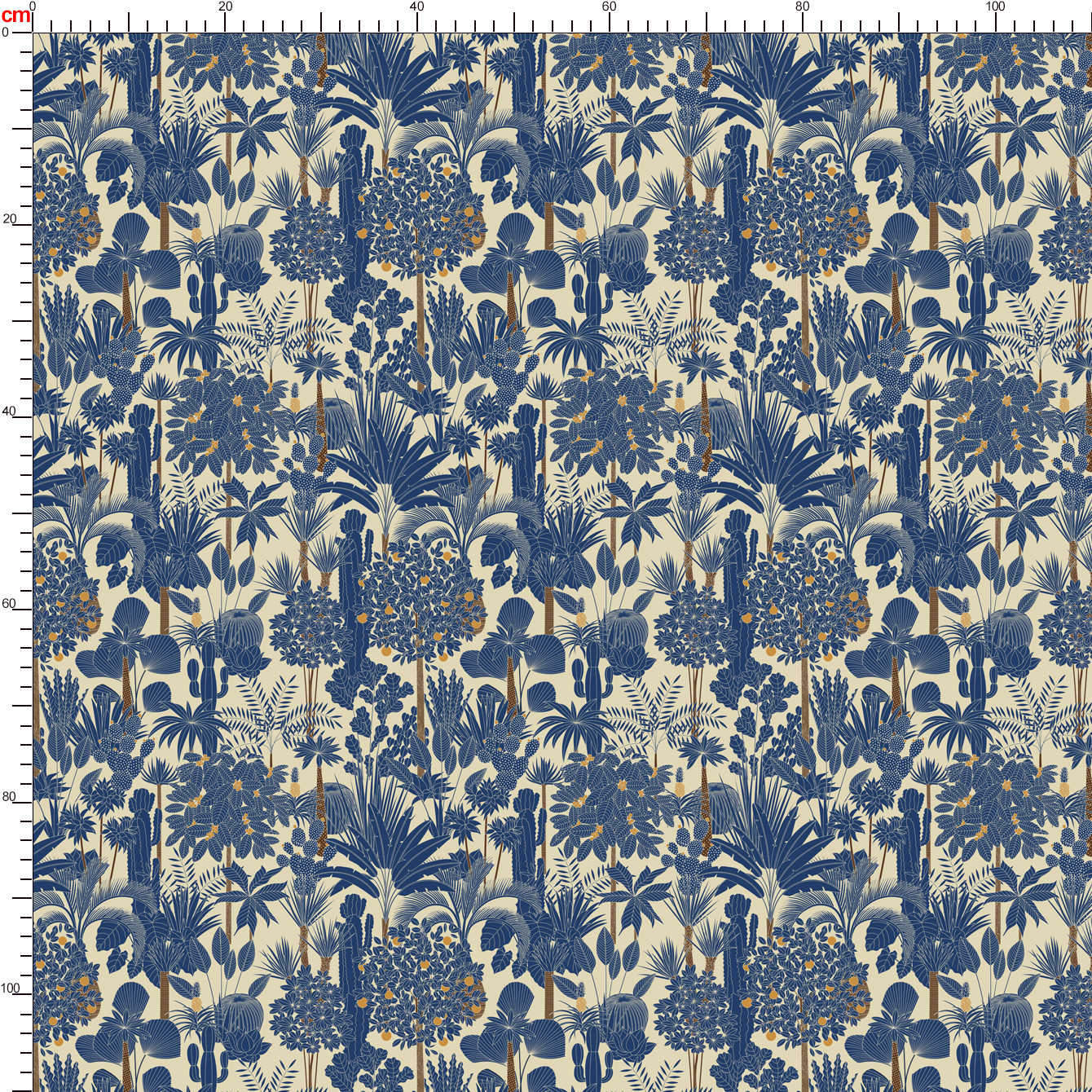 Retro Tropical Palm Fabric | Oasis Vector Tree Pattern