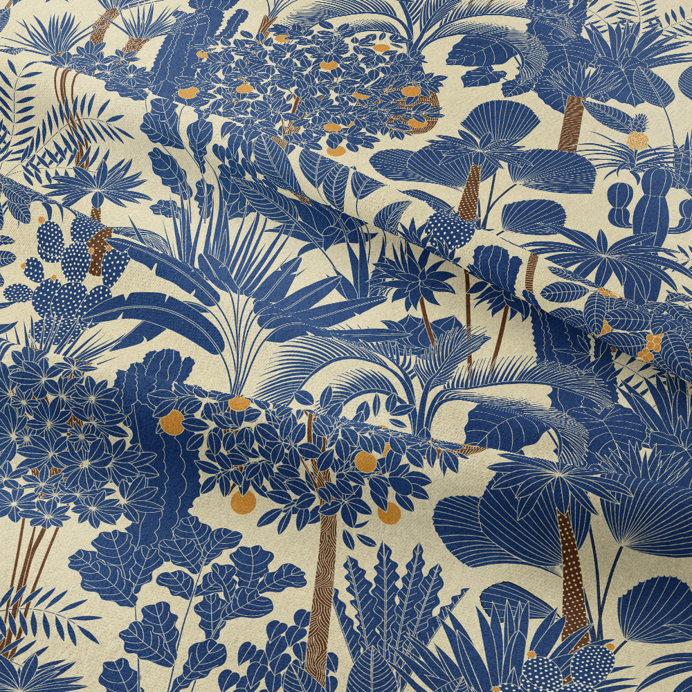 Retro Tropical Palm Fabric | Oasis Vector Tree Pattern