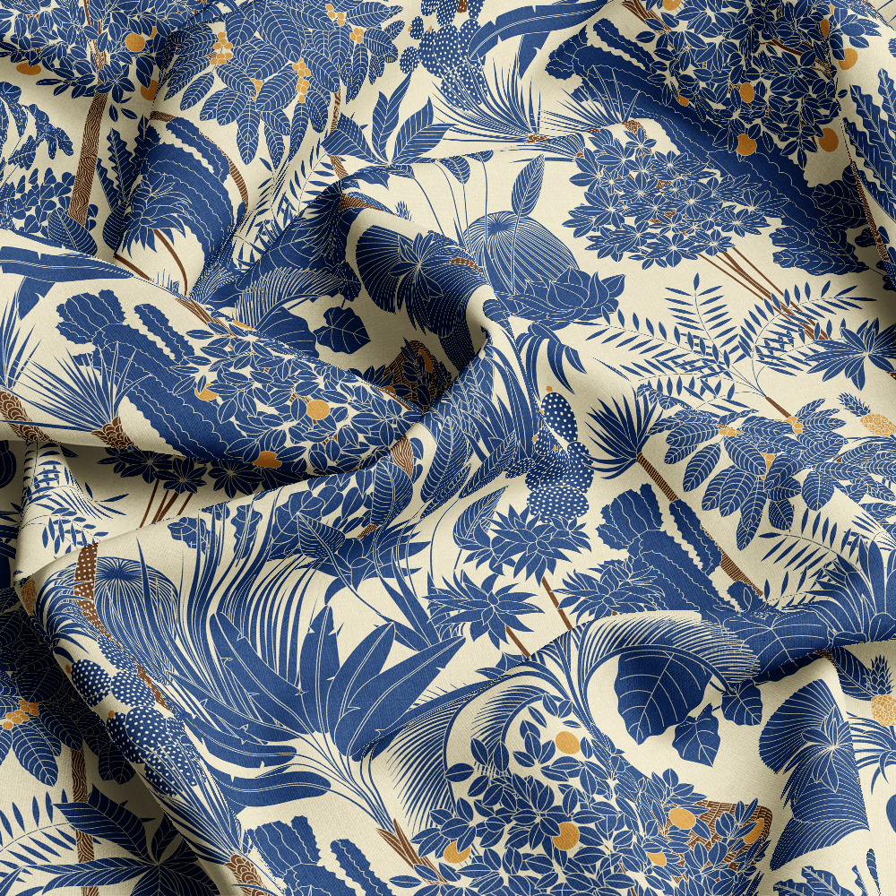 Retro Tropical Palm Fabric | Oasis Vector Tree Pattern