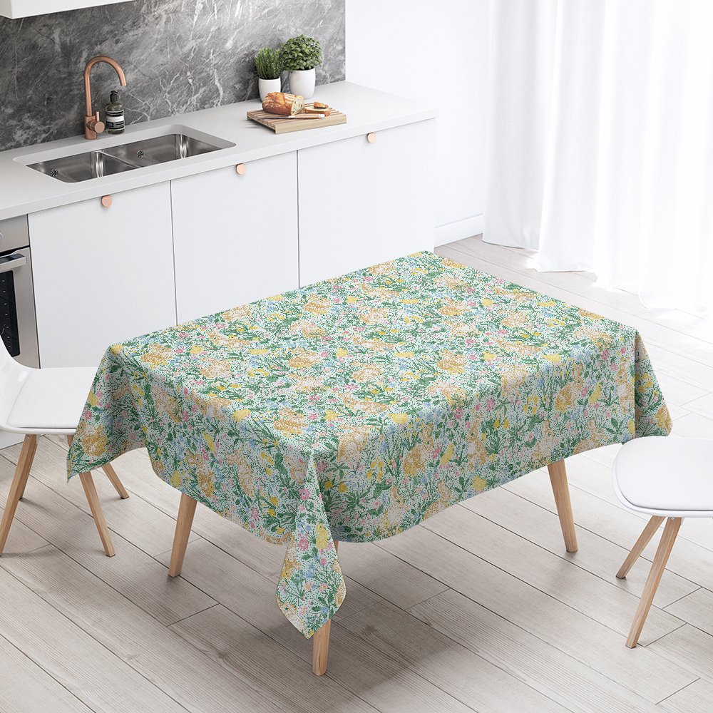Tablecloth – Classic Heritage Garden Pattern featuring Rabbits and Spring Chicks