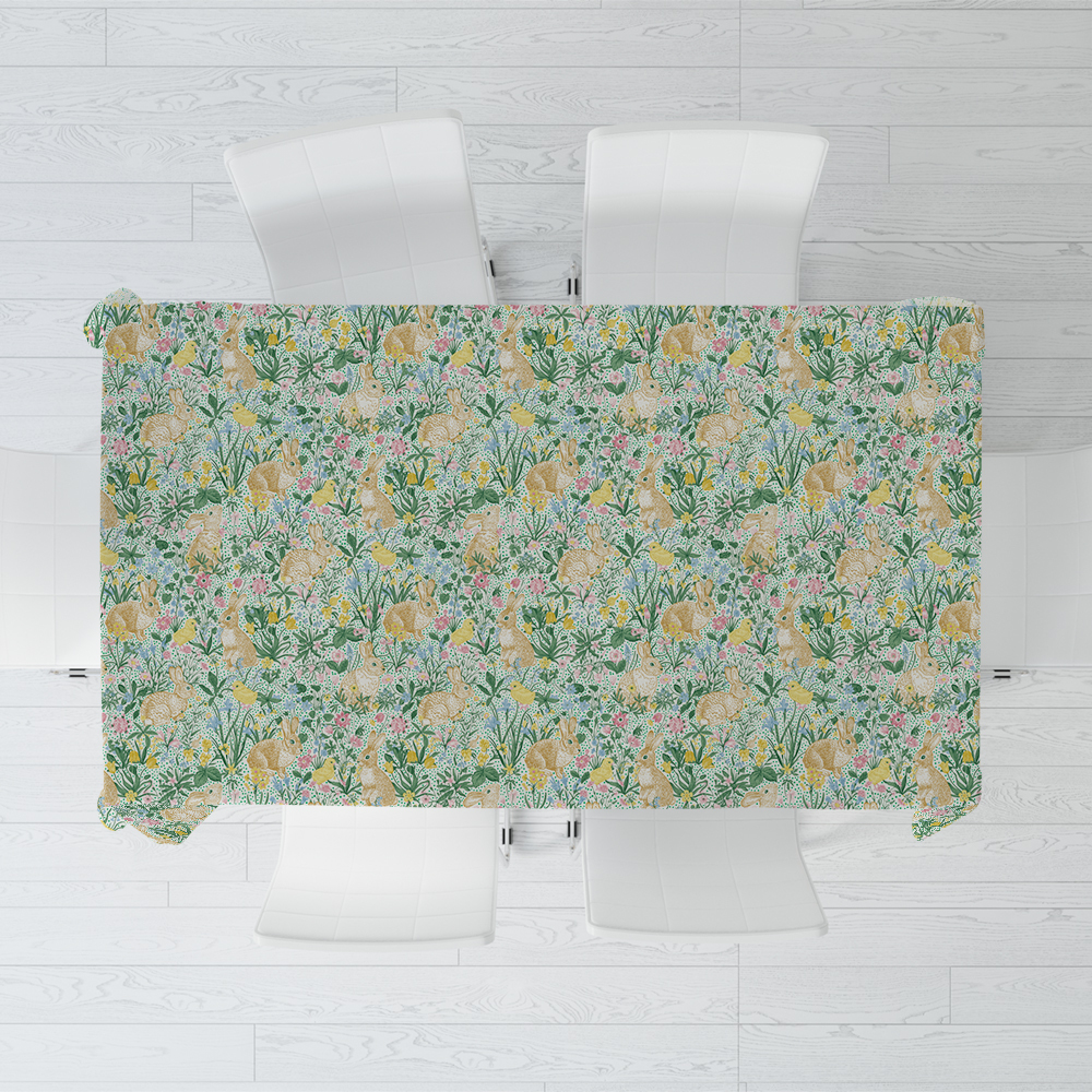 Tablecloth – Classic Heritage Garden Pattern featuring Rabbits and Spring Chicks