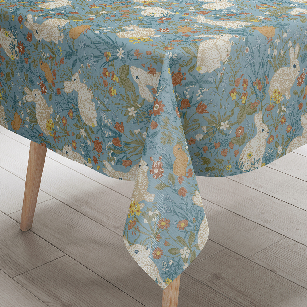 Tablecloth – Classic Heritage Garden Pattern featuring Rabbits and Spring Chicks
