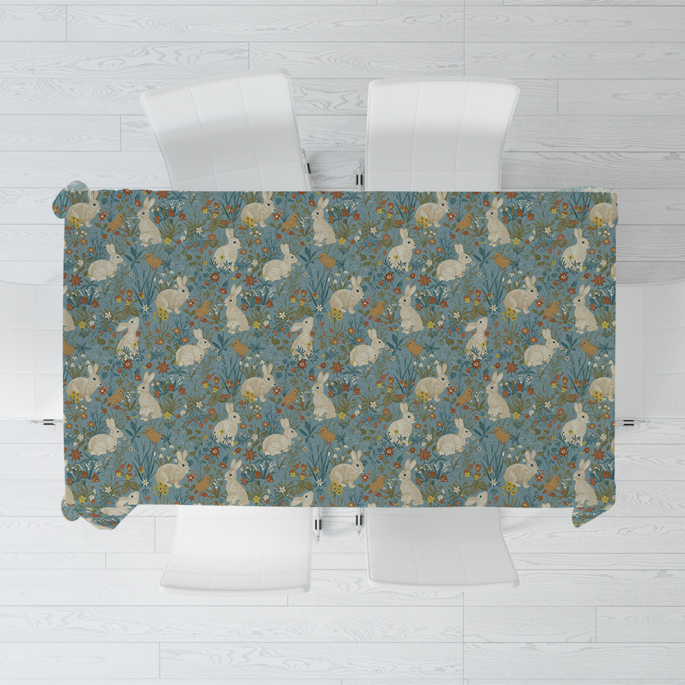 Tablecloth – Classic Heritage Garden Pattern featuring Rabbits and Spring Chicks