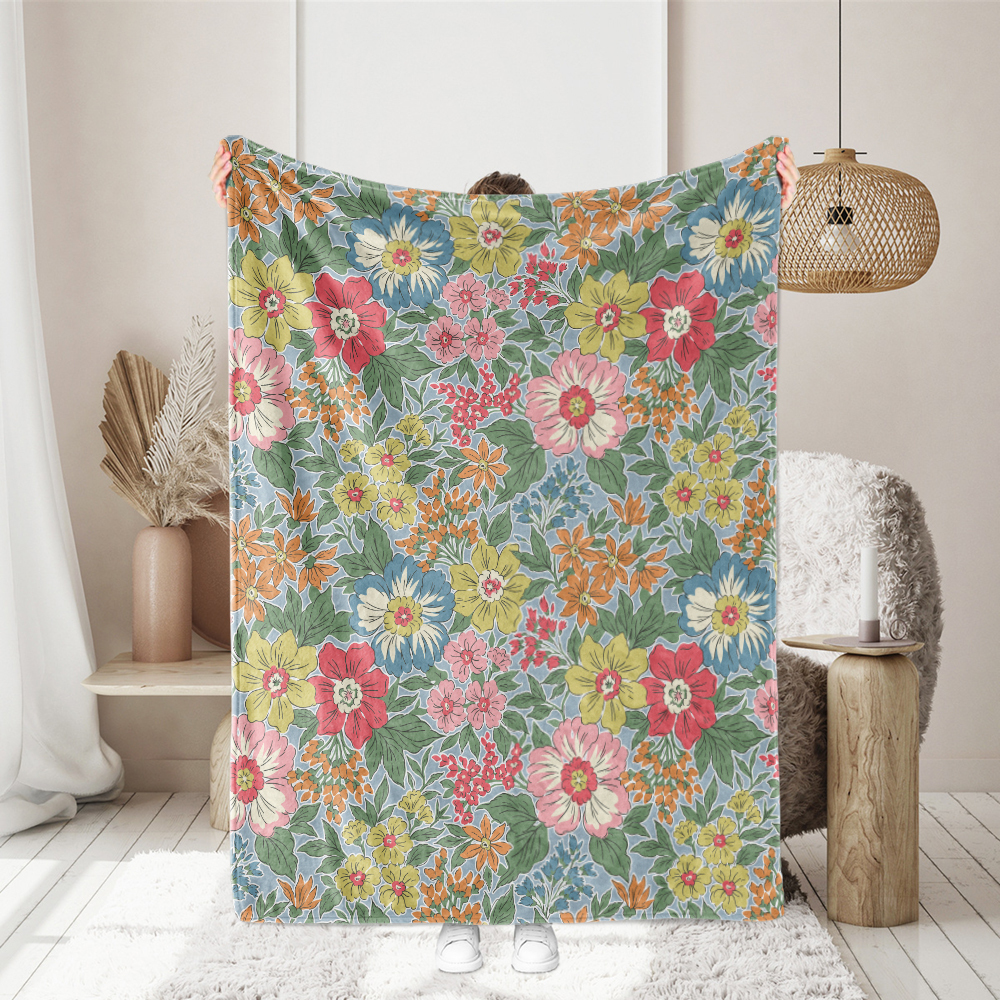 Throw Blanket – Enchanted Evening Blooms and White Bunnies on Indigo Background
