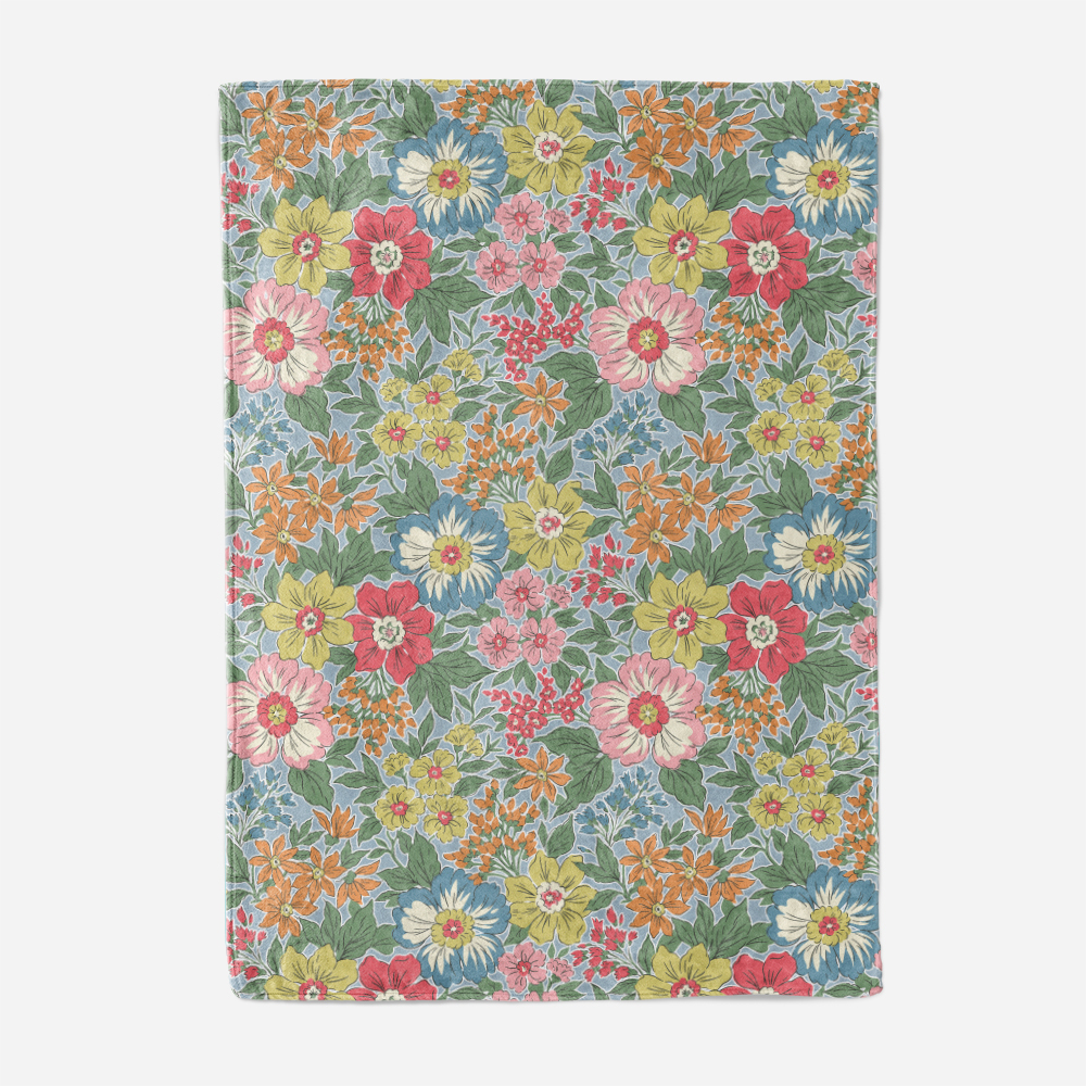 Throw Blanket – Enchanted Evening Blooms and White Bunnies on Indigo Background