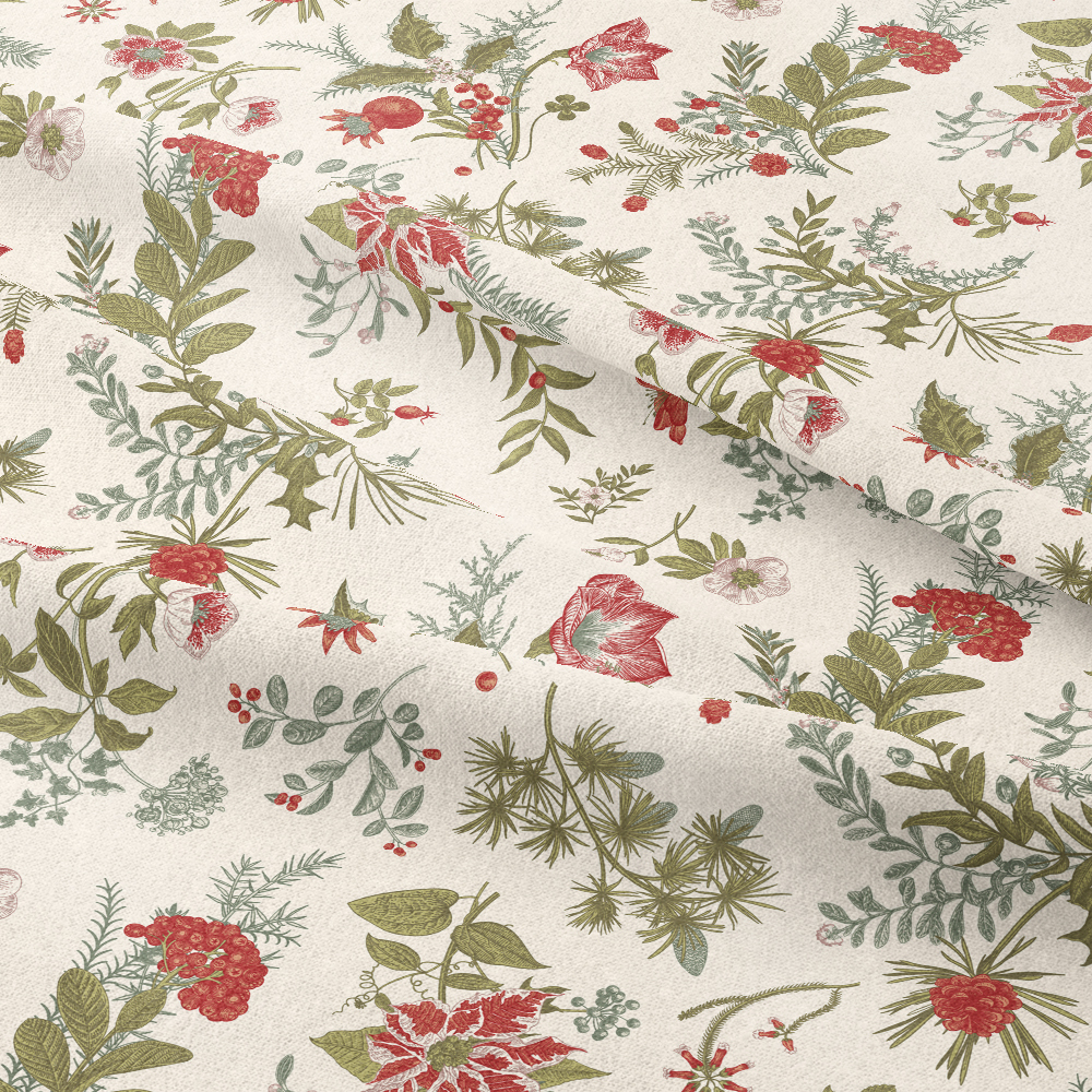 Classic Christmas Winter Flora Fabric – Red & Green Textiles