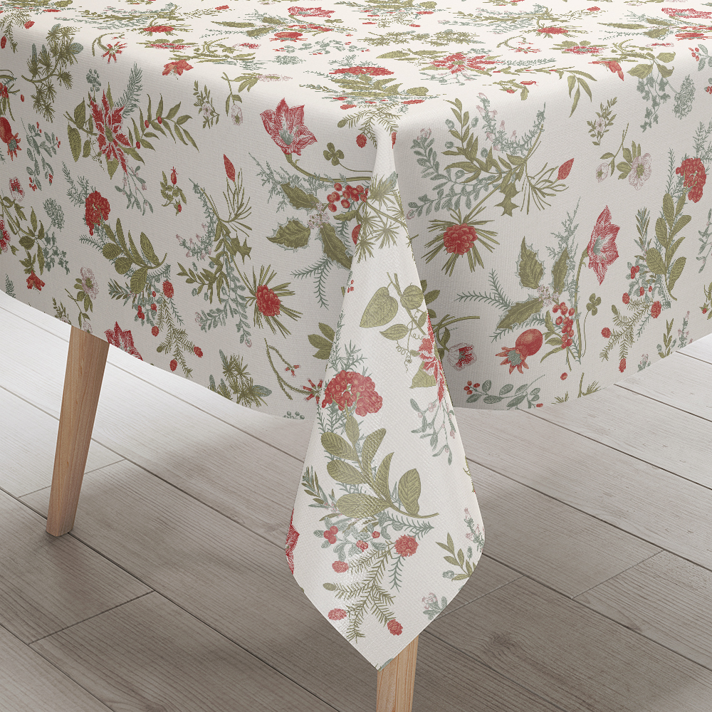 Tablecloth – Regal Manor House Christmas Pattern featuring Winter Evergreens