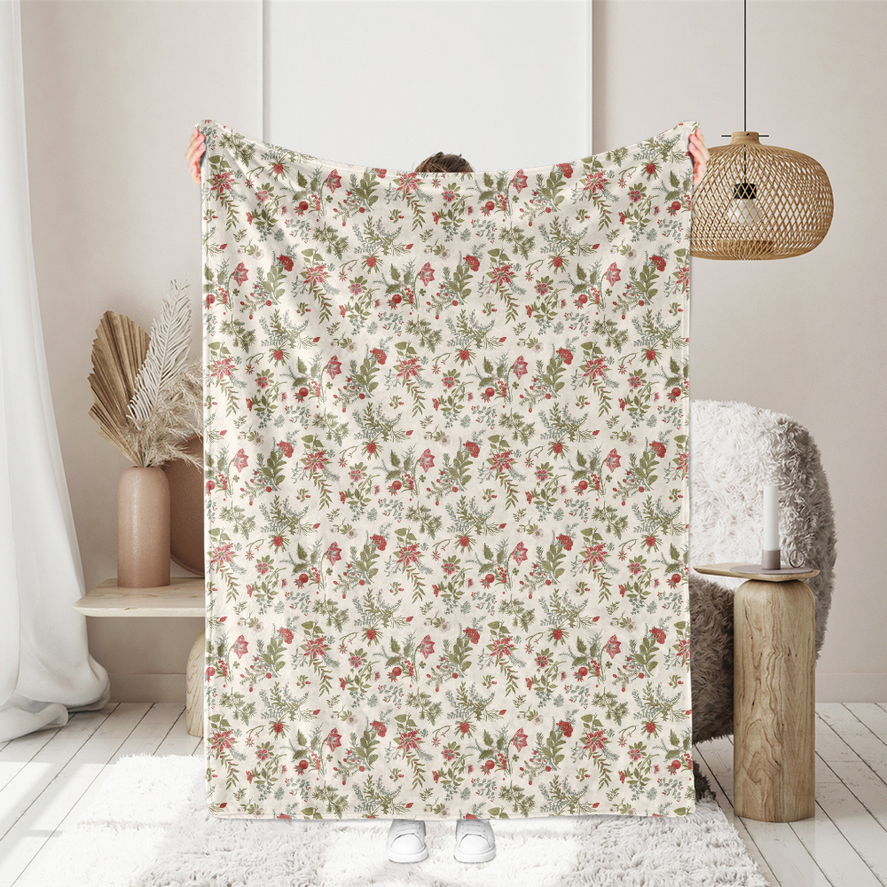 Classic Christmas Winter Flora Fabric – Red & Green Textiles