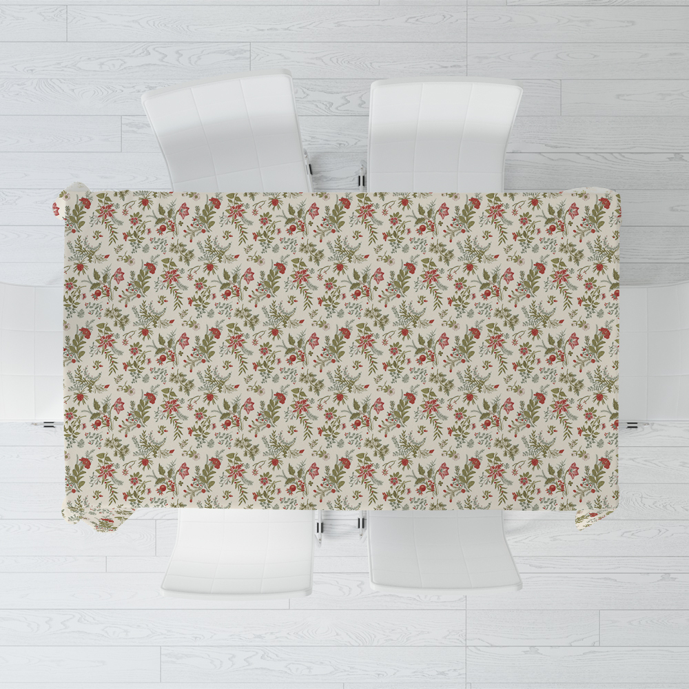Tablecloth – Regal Manor House Christmas Pattern featuring Winter Evergreens