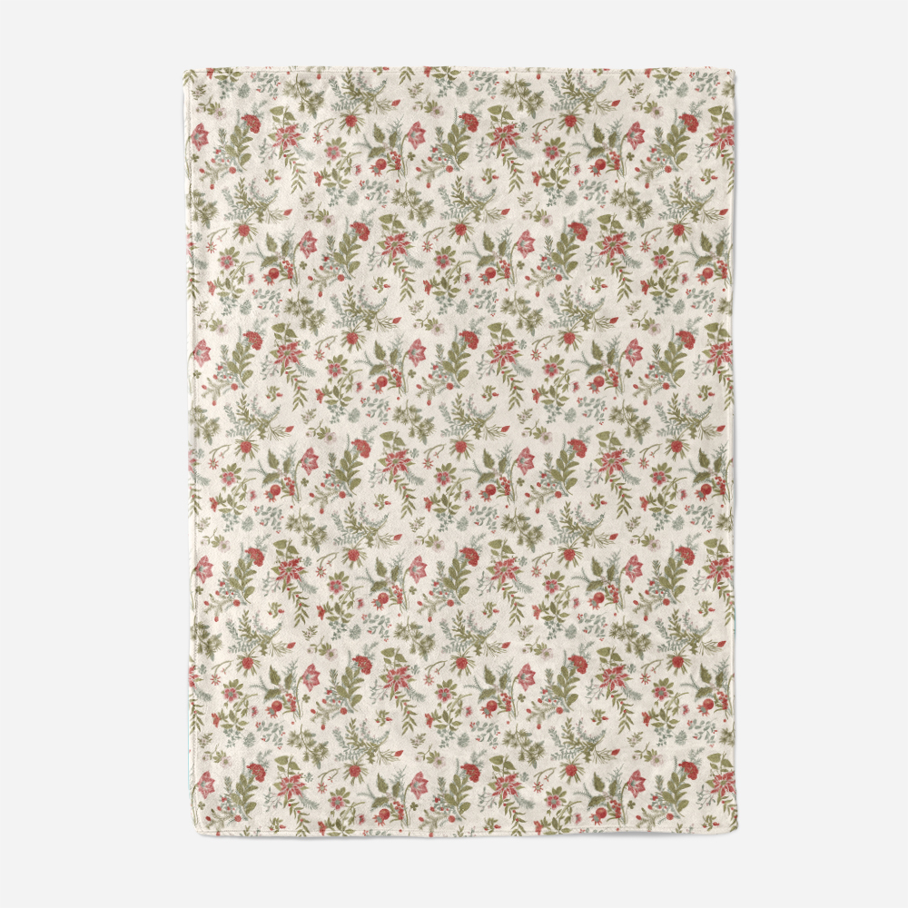 Throw Blanket – Ornate Christmas Garland Design with Lush Greenery and Red Accents