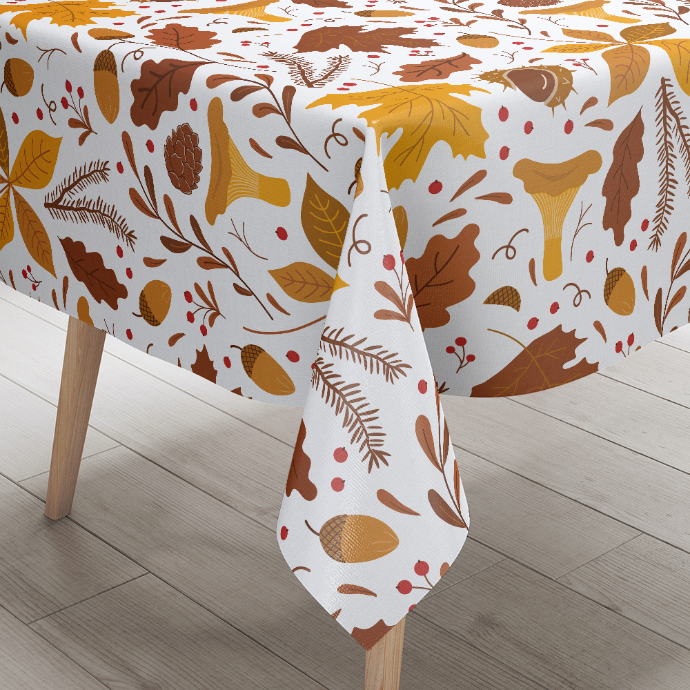 Tablecloth – Modern Graphic Autumn Motif on Crisp White Background