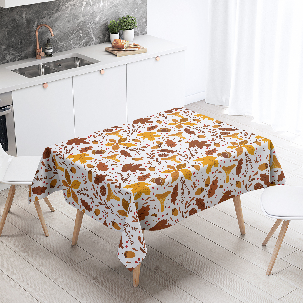 Tablecloth – Modern Graphic Autumn Motif on Crisp White Background