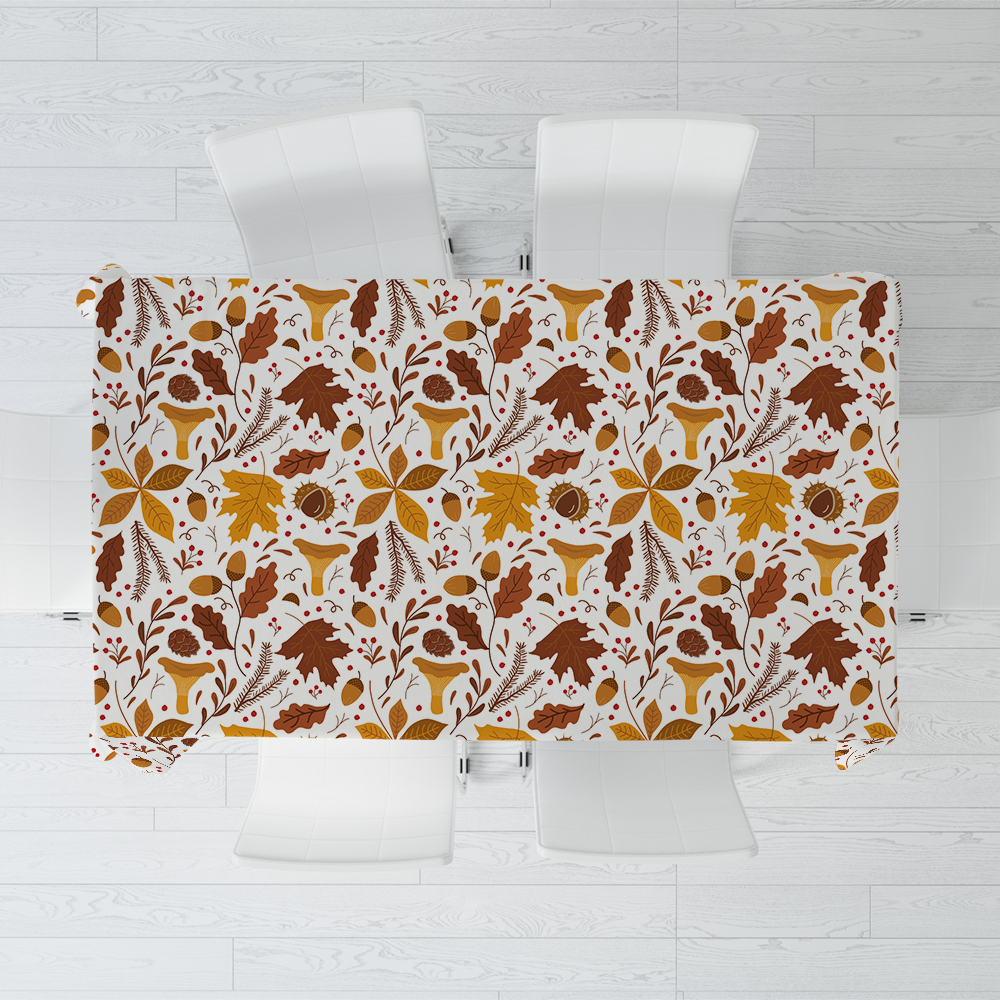 Tablecloth – Modern Graphic Autumn Motif on Crisp White Background