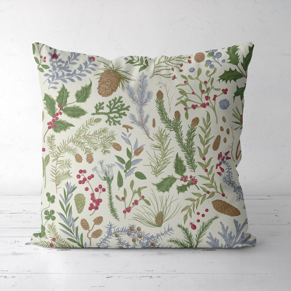 Throw Pillow – Vintage Christmas Botanical Print