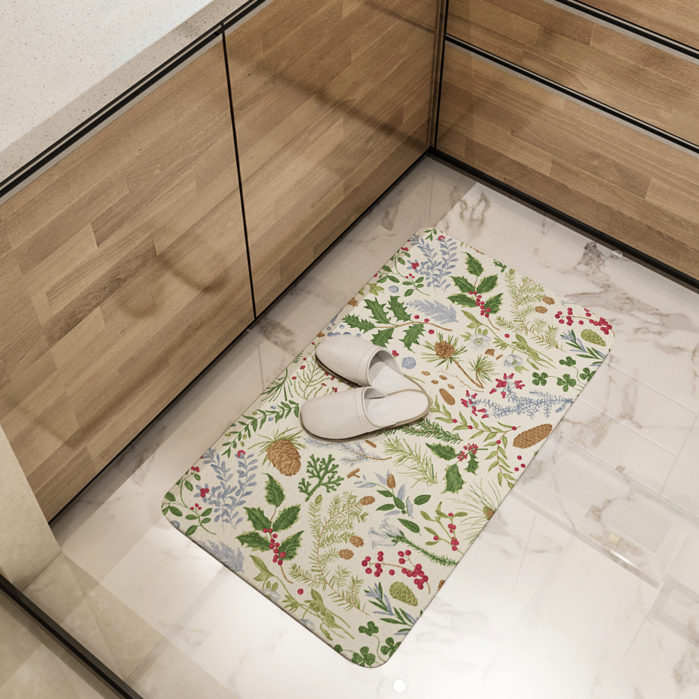 Kitchen Floor Mats – Vintage Christmas Botanical Print