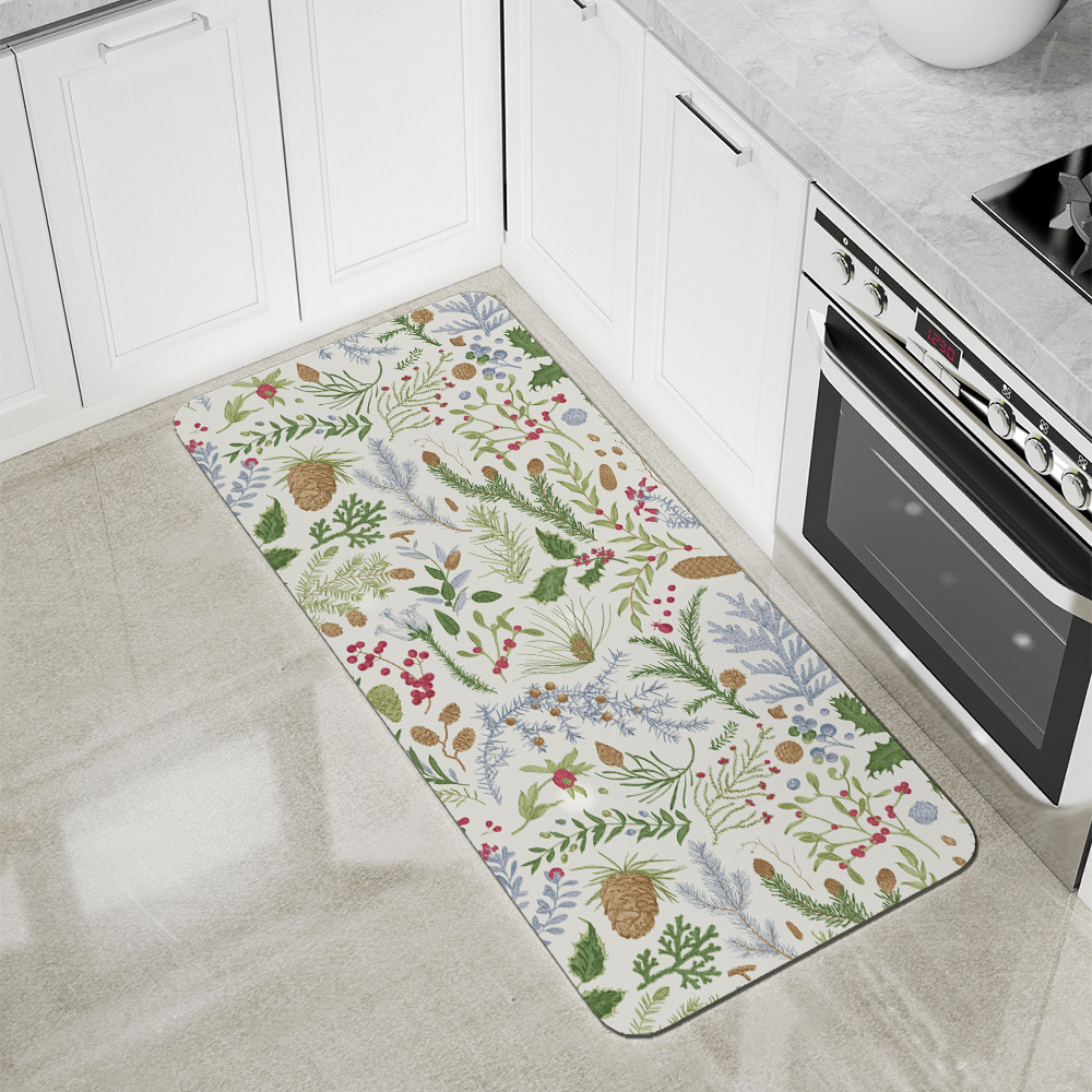 Kitchen Floor Mats – Vintage Christmas Botanical Print
