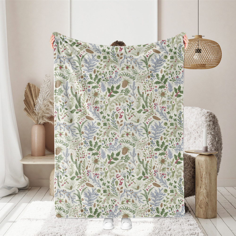 Vintage Christmas Botanical Fabric | Winter Herbarium Print