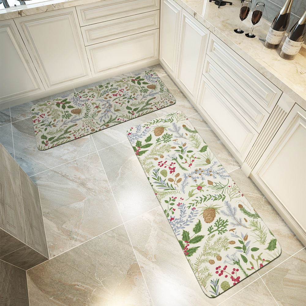 Kitchen Floor Mats – Vintage Christmas Botanical Print