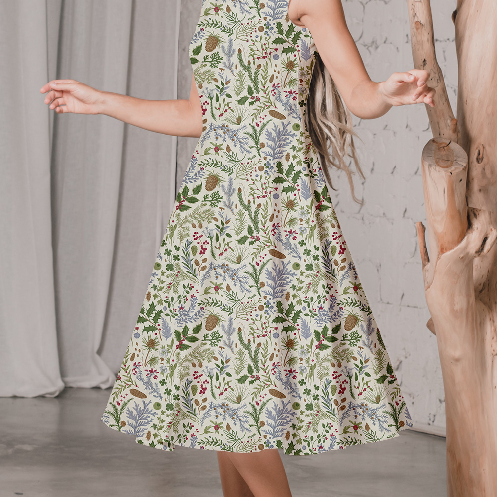 Vintage Christmas Botanical Fabric | Winter Herbarium Print